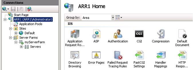 Screenshot dell'albero di spostamento IO S Manger. Un amministratore R R è selezionato ed espanso. Viene visualizzata la cache di routing delle richieste applicazione.