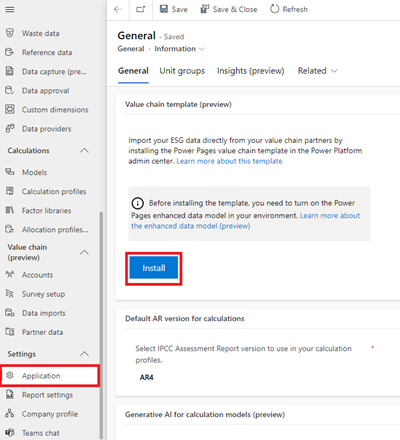 Screenshot showing how to install ESG value chain solution.