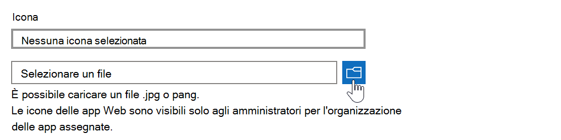 Screenshot dell'aggiunta di un flusso di lavoro di un'app Web che evidenzia l'icona e i campi di caricamento dei file.