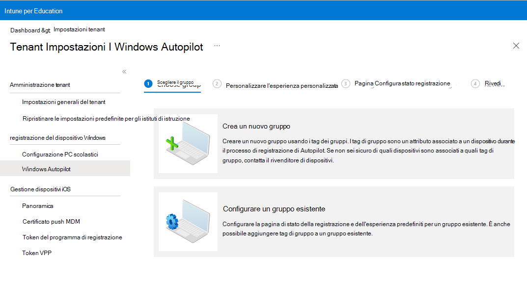 Immagine di esempio dell'esperienza guidata di Windows Autopilot che mostra la pagina 