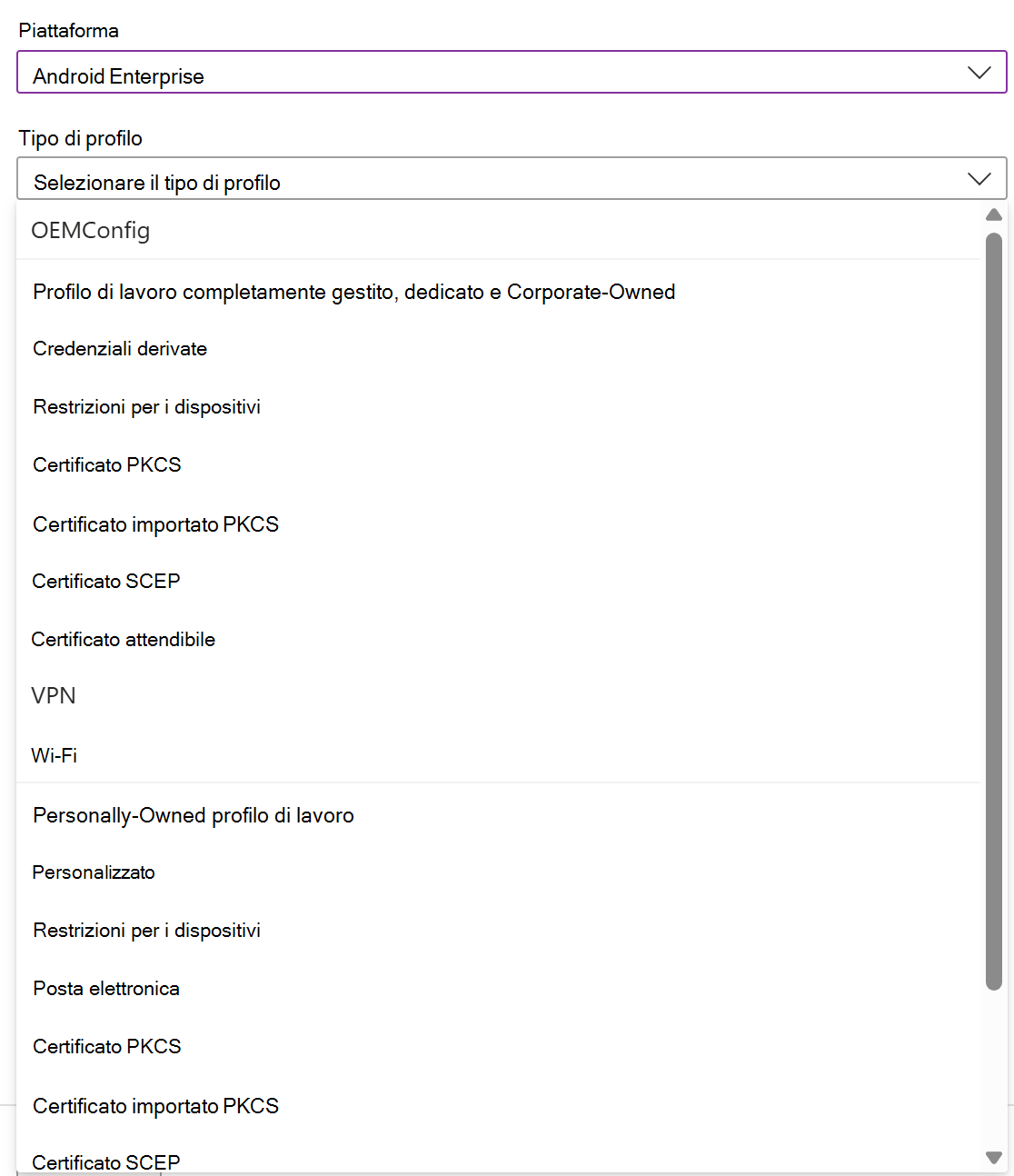 Screenshot che mostra come creare un profilo e un criterio di configurazione del dispositivo iOS/iPadOS in Microsoft Intune.