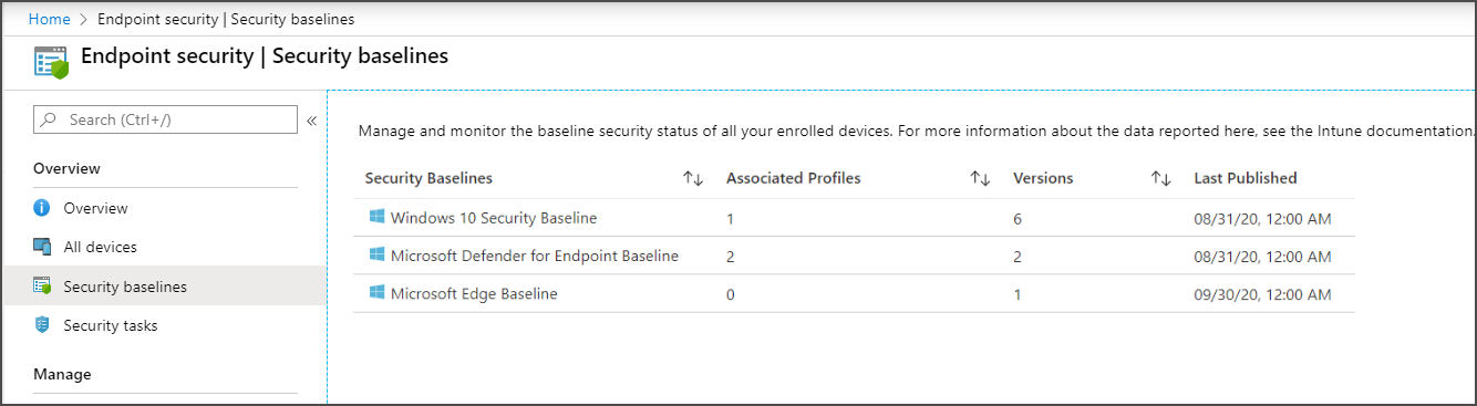 Selezionare una baseline di sicurezza da configurare