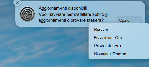 Notifica di esempio che un aggiornamento è disponibile in un dispositivo Apple macOS.