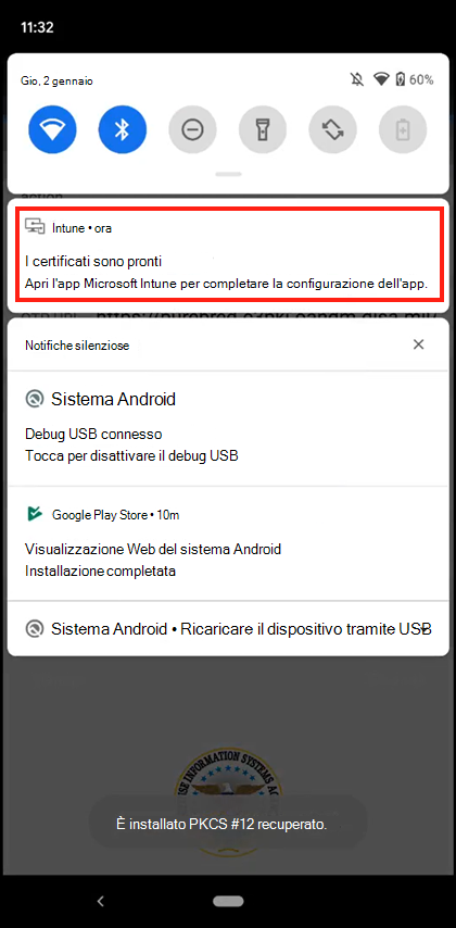 Screenshot della schermata Consenti l'accesso ai certificati