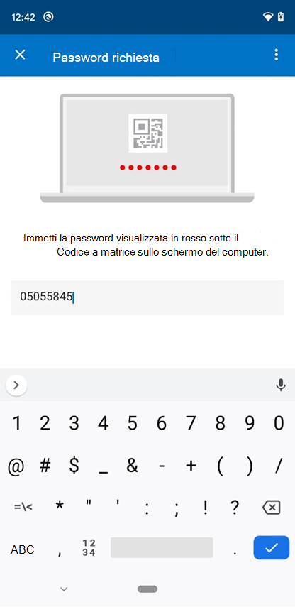 Screenshot della schermata Intune password richiesta per l'app.