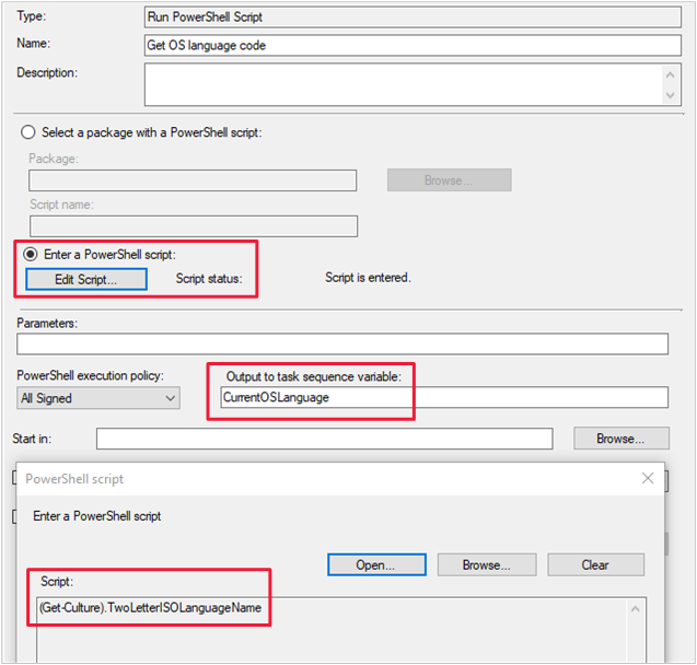 Screenshot del passaggio Esegui script di PowerShell di esempio