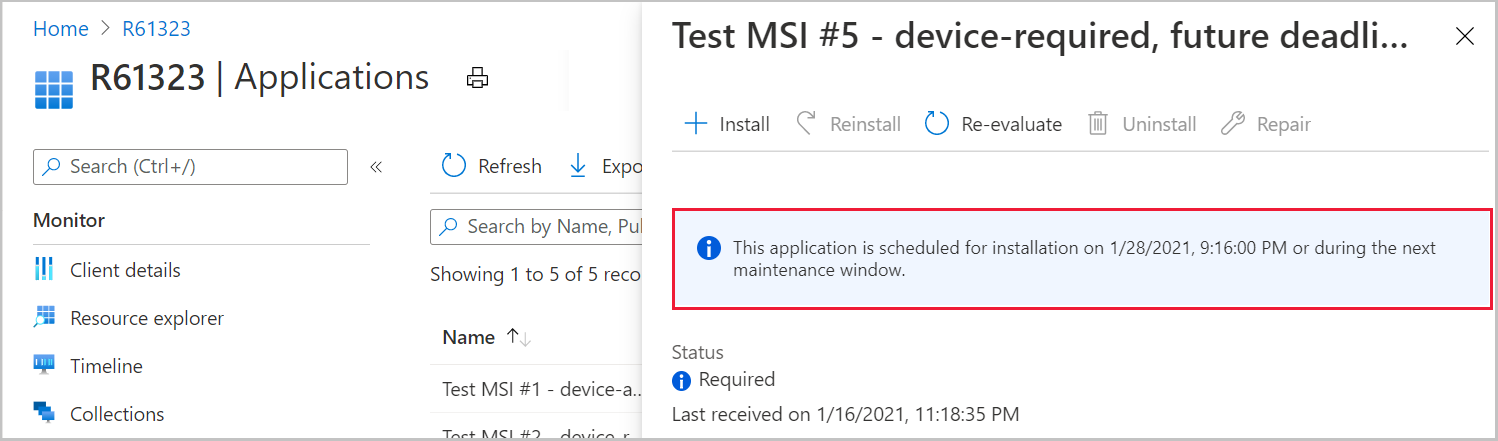 Screenshot che mostra i dettagli sulle scadenze necessarie per le applicazioni nell'interfaccia di amministrazione di Microsoft Intune