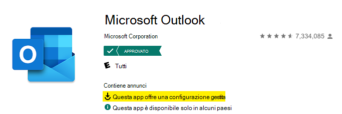 Screenshot di un'app configurata