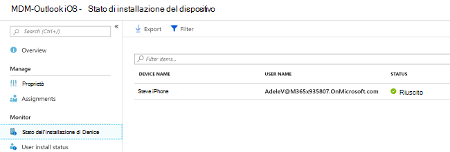 Primo screenshot dello stato di installazione del dispositivo