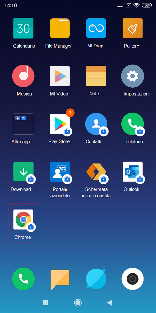 Google Chrome gestito con l'icona del portfolio