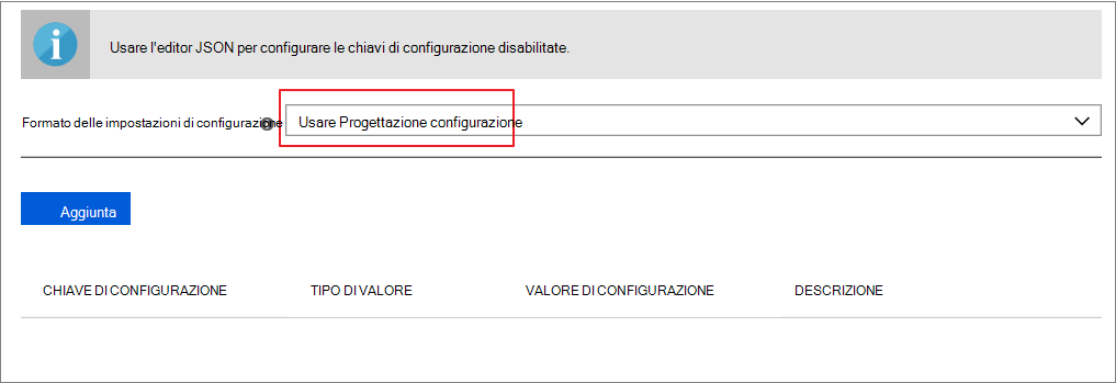 Aggiungere Usa progettazione configurazione