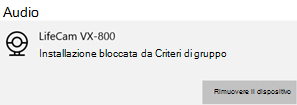 La fotocamera è bloccata dal messaggio di Criteri di gruppo in un dispositivo Windows.