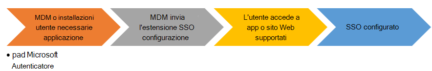 Grafico del flusso dell'utente finale durante l'installazione dell'estensione dell'app SSO nei dispositivi iOS/iPadOS.