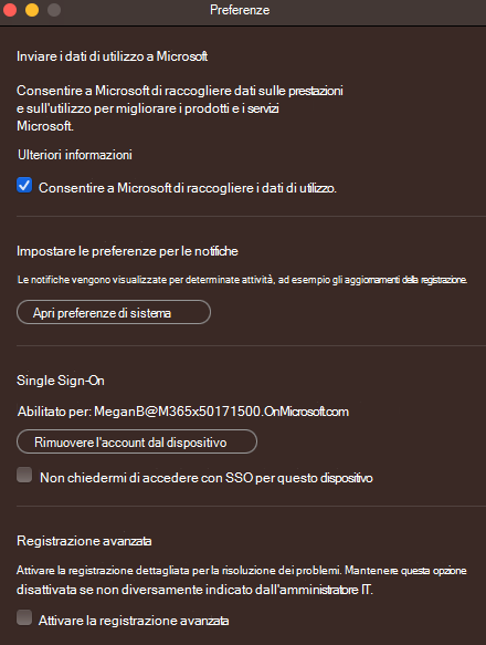 Non chiedermi di accedere con l'accesso Single Sign-On per questo dispositivo.