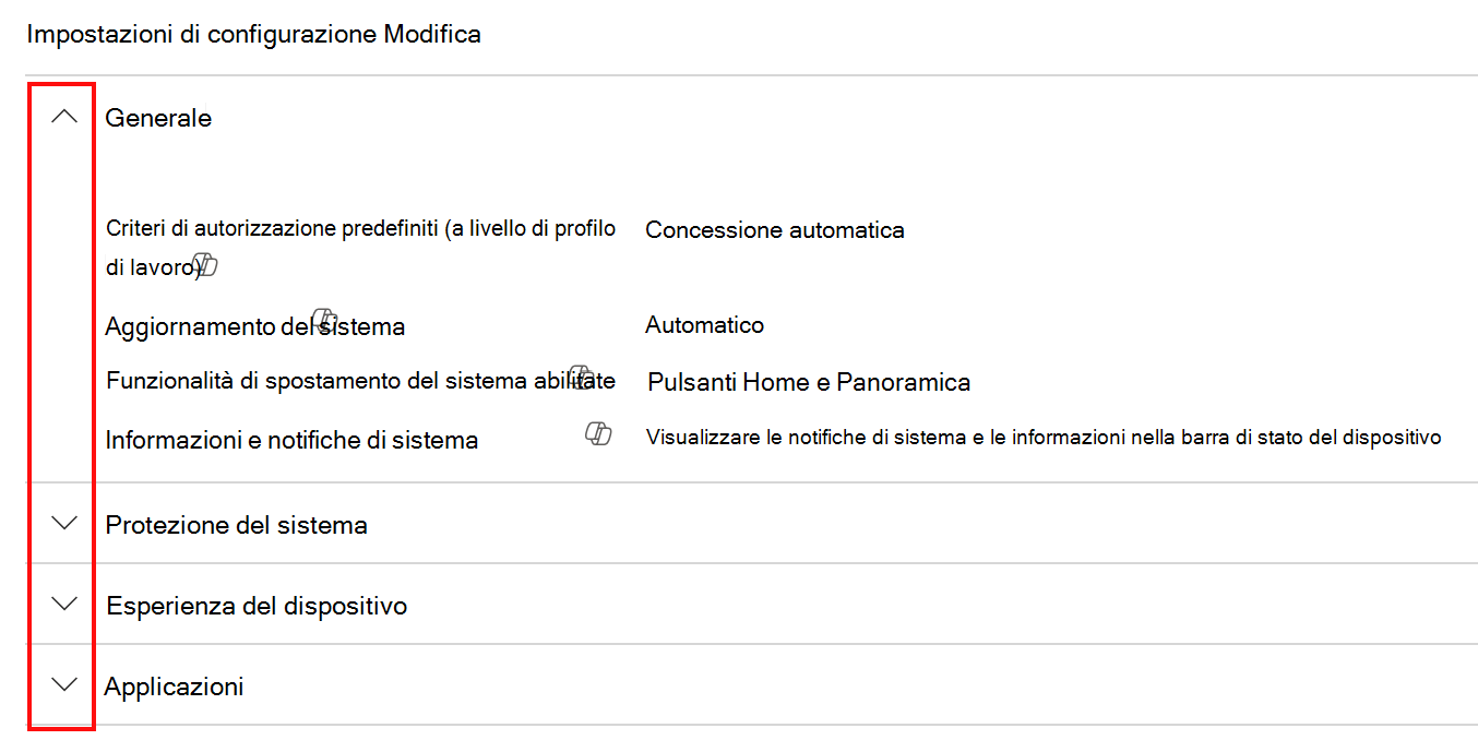 Screenshot che mostra come espandere una categoria per visualizzare la descrizione comando Copilot in Microsoft Intune e nell'interfaccia di amministrazione di Intune.