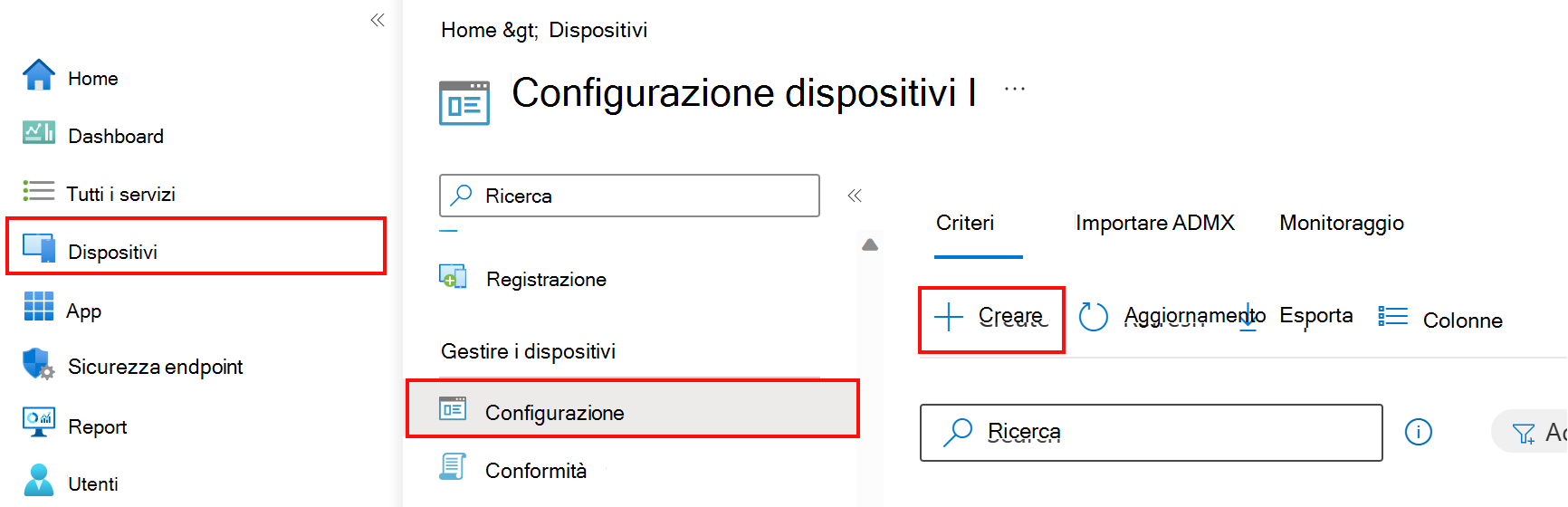 Creare un nuovo profilo di configurazione del dispositivo in Microsoft Intune usando l'interfaccia di amministrazione Intune.