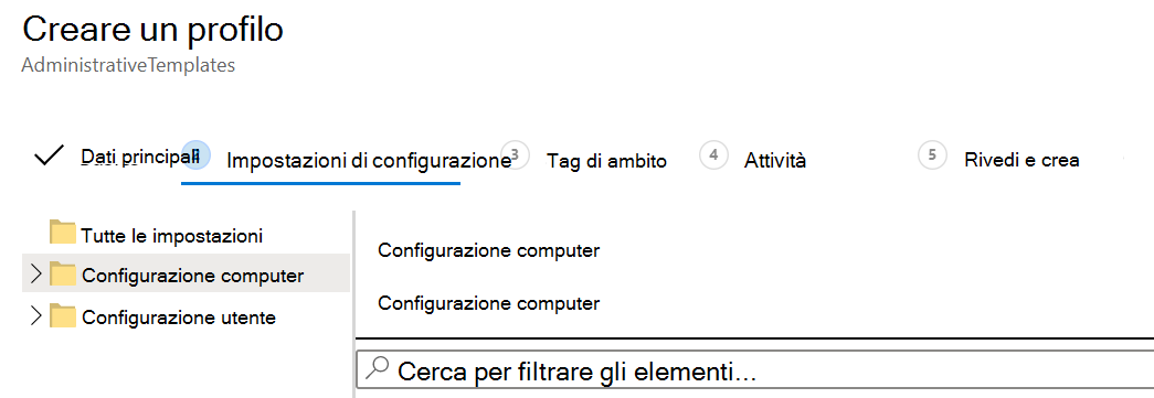 Screenshot che mostra come applicare le impostazioni del modello ADMX a utenti e dispositivi in Microsoft Intune.