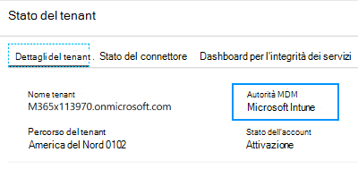 Screenshot che mostra come impostare l'autorità MDM su Microsoft Intune nello stato del tenant.