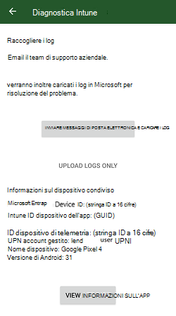 Intune interfaccia utente di diagnostica