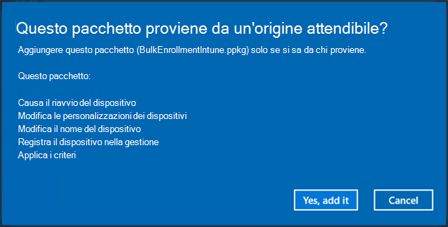 Screenshot della cartella del progetto, che specifica il nome e la descrizione nell'app Configurazione di Windows Designer