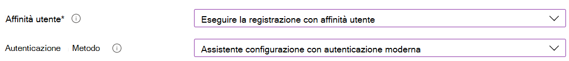 Nell'interfaccia di amministrazione Intune e Microsoft Intune registrare i dispositivi iOS/iPadOS usando la registrazione automatica dei dispositivi (ADE). Selezionare Registra con affinità utente e usare Assistente configurazione per l'autenticazione. L'app Portale aziendale viene installata automaticamente.