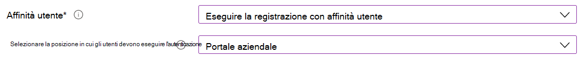 Nell'interfaccia di amministrazione Intune e Microsoft Intune registrare i dispositivi iOS/iPadOS usando Apple Configurator. Selezionare Registra con affinità utente e usare l'app Portale aziendale per l'autenticazione.