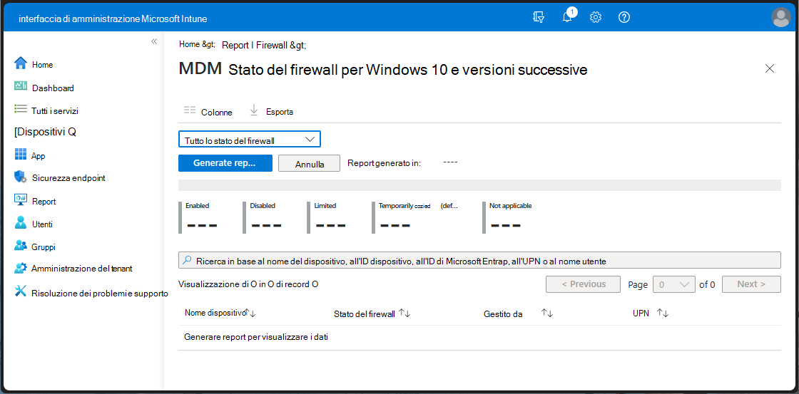 Visualizzare il report Stato del firewall