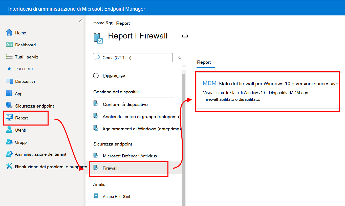 Selezionare i report del firewall