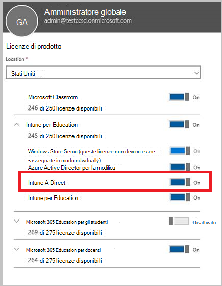 Screenshot della configurazione della licenza del prodotto