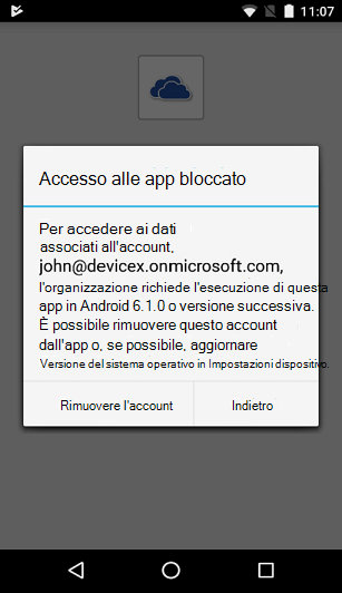 Immagine della finestra di dialogo Accesso app bloccato