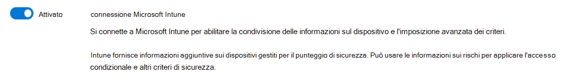 Screenshot dell'impostazione di connessione Microsoft Intune.