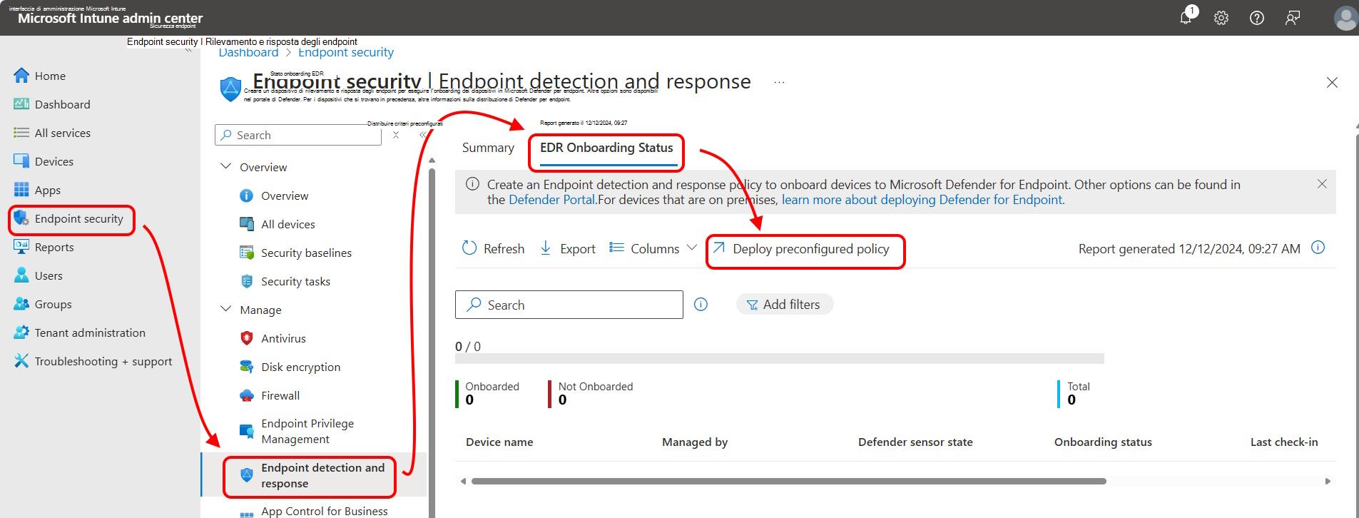 Screenshot che visualizza il percorso dell'opzione dei criteri preconfigurati.