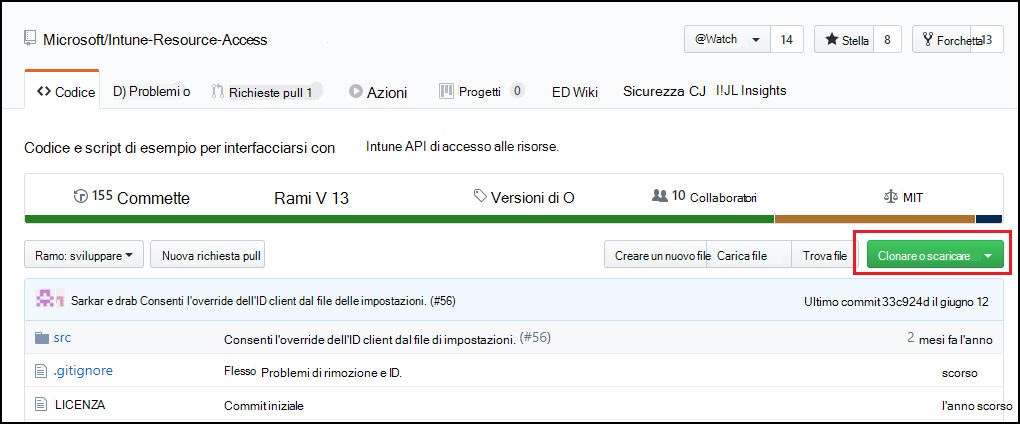 Pulsante di download di GitHub