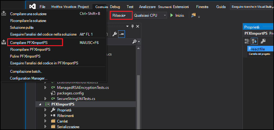 Opzione di compilazione di Visual Studio