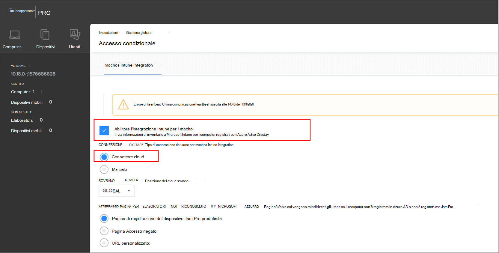 Selezionare Cloud Connector nella console Jamf Pro