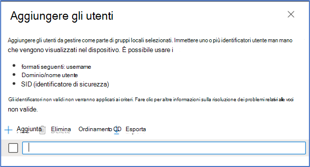 Screenshot della pagina Aggiungi utenti nell'interfaccia di amministrazione Intune.