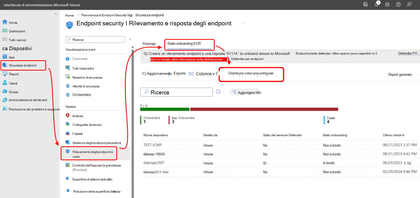 Screenshot dell'interfaccia di amministrazione che mostra dove trovare l'opzione Distribuisci criteri preconfigurati.