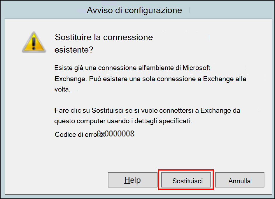 Avviso di configurazione per sostituire un connettore