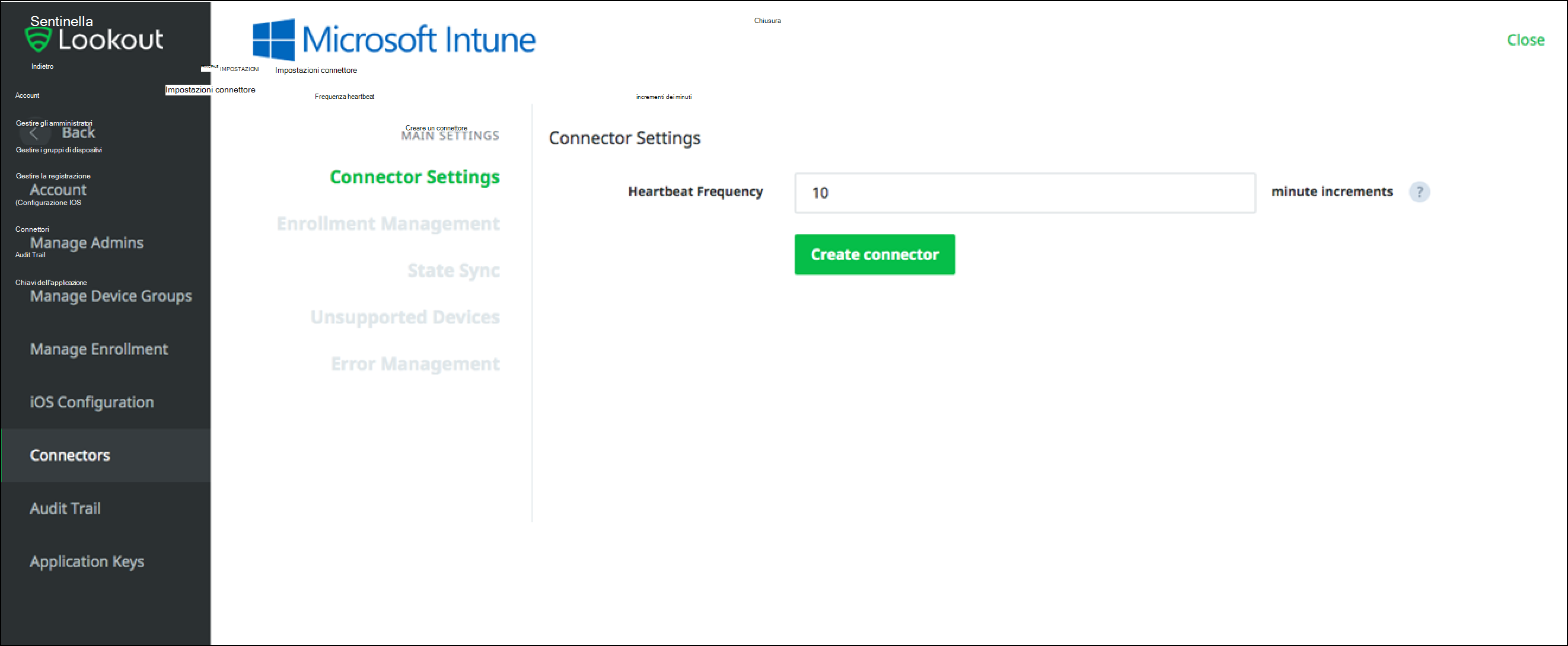 Immagine della scheda delle impostazioni di connessione con la frequenza heartbeat configurata