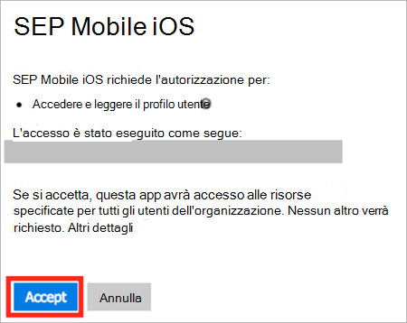 Immagine del prompt di accesso a Intune dell'app iOS/iPadOS