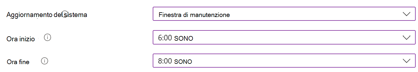 Screenshot che mostra l'impostazione di aggiornamento del sistema con una finestra di manutenzione per i dispositivi Android Enterprise nell'interfaccia di amministrazione Microsoft Intune.