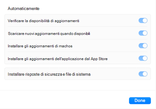 Le impostazioni di aggiornamento software sono disattivate dopo che i criteri di aggiornamento del catalogo delle impostazioni di Intune si applicano a un dispositivo Apple macOS.