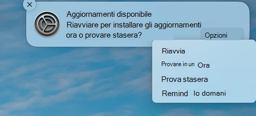 Notifica di esempio che un aggiornamento è disponibile in un dispositivo Apple macOS.