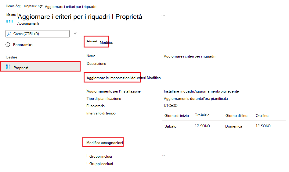 Screenshot che mostra come modificare un criterio di aggiornamento software iOS/iPadOS esistente in Microsoft Intune.