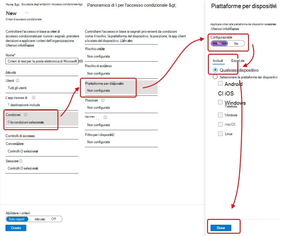 Configurare le piattaforme dei dispositivi