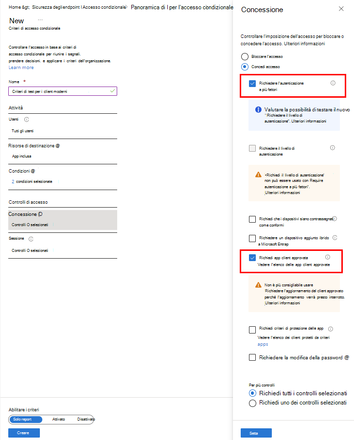 Per configurare Concedi, selezionare Controlli di accesso.