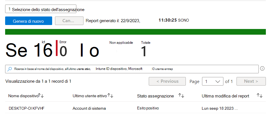 Immagine dei risultati del report stato assegnazione.