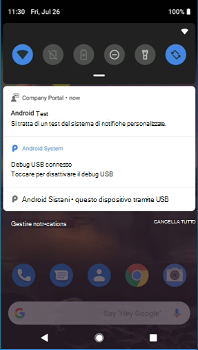 Notifica di test Android