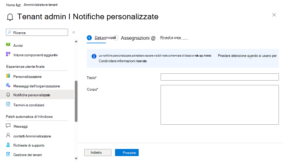 Creare una notifica personalizzata