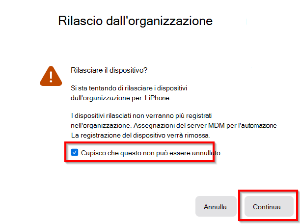 Screenshot per la riassegnazione di Apple